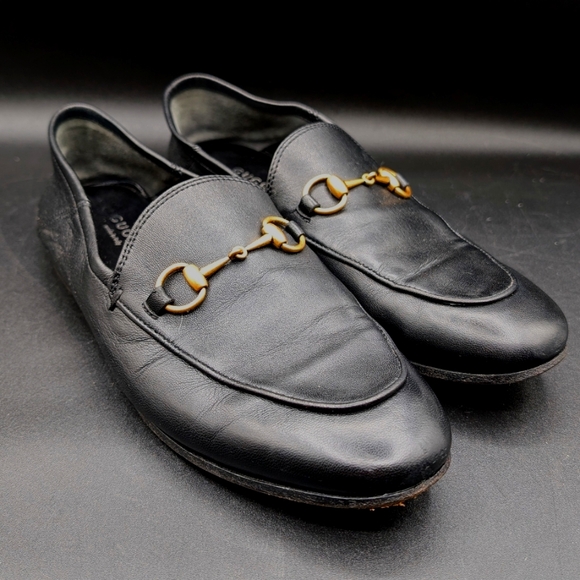 Gucci Brixton Black Leather Collapsible Heel Horse Bit Loafer, 37.5, AS IS - Picture 1 of 12